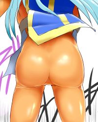 Rule 34 | 1girl, ass, ass focus, backboob, blue hair, bodysuit, breasts, dragon quest, dragon quest iii, female focus, head out of frame, highres, long hair, mizuyan, priest (dq3), shiny clothes, simple background, solo, standing, white background