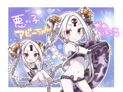 Rule 34 | 1girl, abigail williams (fate), abigail williams (swimsuit foreigner) (fate), abigail williams (swimsuit foreigner) (first ascension) (fate), bare legs, bare shoulders, barefoot, bikini, black bikini, black bow, black gloves, blush, bow, chibi, closed mouth, double bun, elbow gloves, fate/grand order, fate (series), gloves, grin, hair bow, hair bun, jako (jakoo21), knees up, multiple views, navel, orange bow, pale skin, parted bangs, polka dot, polka dot bow, red eyes, sidelocks, silver hair, smile, strapless, strapless bikini, swimsuit, tentacles, translation request