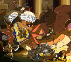 Rule 34 | 3boys, 3girls, :3, amazon (dragon&#039;s crown), armor, arrow (projectile), bad anatomy, bad proportions, battle, bikini armor, blood, breast rest, breasts, breasts on head, chibi, cleavage, crossover, doom (series), dragon, dragon&#039;s crown, dwarf (dragon&#039;s crown), elf (dragon&#039;s crown), english text, fake horns, fighter (dragon&#039;s crown), flat color, flexing, floating, full armor, gigantic breasts, halberd, hat, helmet, horned helmet, horns, knight, matsu-sensei, meme, multiple boys, multiple girls, muscular, polearm, sorceress (dragon&#039;s crown), toon (style), upside-down, wand, weapon, what, witch hat, wizard (dragon&#039;s crown)