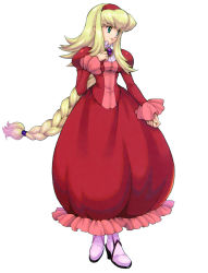 Rule 34 | 1girl, alexia lynn elesius, blonde hair, braid, brooch, bubble skirt, dress, frills, full body, green eyes, hairband, jewelry, juliet sleeves, long hair, long sleeves, official art, pink dress, puffy sleeves, sasaki tomomi, shoes, sidelocks, skirt, solo, white background, wild arms, wild arms xf