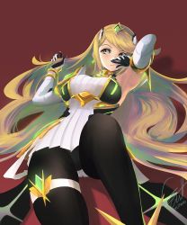 Rule 34 | 1girl, alt text, android, animal ears, armor, black pantyhose, blonde hair, blush, breasts, cleavage, covered navel, dark-skinned female, dark skin, earrings, gloves, highres, jewelry, long hair, looking at viewer, mythra (massive melee) (xenoblade), mythra (xenoblade), nintendo, pantyhose, shutwig, solo, super smash bros., white hair, xenoblade chronicles (series), xenoblade chronicles 2