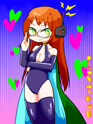 Rule 34 | cape, glasses, heart, highres, leotard, long hair, money idol exchanger, seshil pound, thighhighs