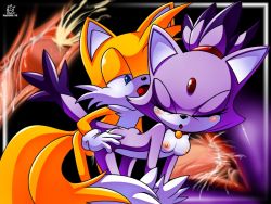 Rule 34 | artist name, blaze the cat, breasts, cat, cum, cum in pussy, doggystyle, furry, nancher, no humans, nude, sega, sex, sex from behind, sonic (series), tail, tails (sonic)