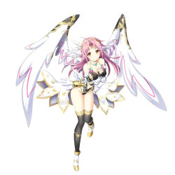 Rule 34 | 1girl, angel, angel wings, breasts, eushully, female focus, forehead jewel, full body, himegari imperial meister, jewelry, large breasts, long hair, necklace, own hands clasped, pink hair, simple background, smile, white background, white footwear, white wings, wings, yano mitsuki (nanairo), yellow eyes