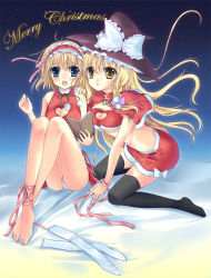 Rule 34 | 2girls, alice margatroid, ankle lace-up, ankle ribbon, bad id, bad pixiv id, barefoot, blonde hair, blue eyes, breasts, christmas, cleavage, cleavage cutout, clothing cutout, cross-laced footwear, female focus, hairband, hanahanamaki, hat, heart, heart cutout, kirisame marisa, kneeling, leg ribbon, long hair, medium breasts, midriff, multiple girls, open mouth, panties, ribbon, santa costume, short hair, sitting, unworn socks, thighhighs, touhou, underwear, witch, witch hat, yellow eyes