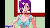 Rule 34 | 1990s (style), 1girl, animahjong, animahjong x, animated, sound, bouncing breasts, breasts, choker, cutoffs, denim, denim shorts, earrings, front-tie top, hoop earrings, jewelry, looking at viewer, miyabi (animahjong), miyabi (animahjong x), video, nakajima atsuko, panties, purple hair, red eyes, retro artstyle, shorts, sogna, tagme, thong, underwear, undressing