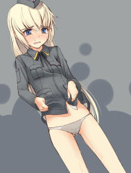 Rule 34 | 00s, 1girl, bad id, bad pixiv id, bare legs, blonde hair, blue eyes, blush, breasts, clothes lift, crying, crying with eyes open, flat chest, helma lennartz, long hair, no pants, panties, pee, peeing, peeing self, sanhon, shirt lift, small breasts, solo, strike witches, strike witches: suomus misfits squadron, tears, thigh gap, thighs, underwear, wet, wet clothes, wet panties, world witches series