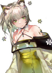 Rule 34 | 18052, 1girl, absurdres, animal ear fluff, animal ears, arknights, bad id, bad pixiv id, bare shoulders, closed mouth, detached collar, dress, green dress, green eyes, highres, jewelry, kal&#039;tsit (arknights), long sleeves, looking at viewer, material growth, oripathy lesion (arknights), sketch, solo, standing, upper body, white background