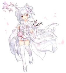 Rule 34 | 1girl, alternate costume, anchor, animal ears, azur lane, blush, cat ears, cherry blossoms, dress, flower, full body, hair flower, hair ornament, hair up, japanese clothes, long sleeves, looking to the side, open mouth, red eyes, sandals, saru, solo, string, string around finger, string of fate, thighhighs, transparent background, wedding dress, white dress, white footwear, white hair, white thighhighs, wide sleeves, yukikaze (azur lane), yukikaze (the warmth of spring) (azur lane), zettai ryouiki