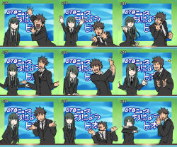 Rule 34 | beard, black hair, darker than black, facial hair, formal, hazuki mina (darker than black), jazz hands, long hair, lucky channel, lucky star, one eye closed, parody, shizume genma, spiked hair, star (symbol), suit, wink