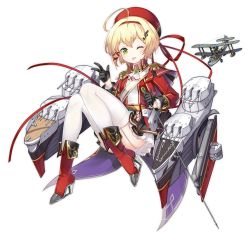 Rule 34 | 1girl, ahoge, aircraft, ascot, ass, azur lane, belt, black gloves, black skirt, blonde hair, boots, breasts, brooch, chain, convenient leg, cropped jacket, epaulettes, fortissimo, full body, garter straps, gloves, green eyes, hair ornament, hairband, hand up, hat, hat ribbon, high heel boots, high heels, holding, jacket, jewelry, knee boots, knees up, long sleeves, looking at viewer, machinery, miniskirt, musical note, musical note hair ornament, official art, one eye closed, red footwear, red headwear, red jacket, red ribbon, red shirt, ribbon, sash, shirt, short hair, skirt, small breasts, solo, southampton (azur lane), tailcoat, thighhighs, tongue, tongue out, torpedo launcher, transparent background, turret, vilor, w, white ascot, white thighhighs, wing collar, x hair ornament