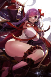 Rule 34 | 10s, 1girl, ass, bb (fate), bb (fate) (all), bb (swimsuit mooncancer) (fate), bb (swimsuit mooncancer) (third ascension) (fate), black coat, blush, breasts, coat, fate/extra, fate/extra ccc, fate/grand order, fate (series), goomrrat, hair ribbon, hand gesture, highres, hip focus, large breasts, legs, leotard, licking lips, long hair, looking at viewer, neck ribbon, one eye closed, open clothes, open coat, popped collar, purple eyes, purple hair, red ribbon, ribbon, simple background, smile, solo, tentacles, thighs, tongue, tongue out, v, vampire costume, very long hair, white background, white leotard