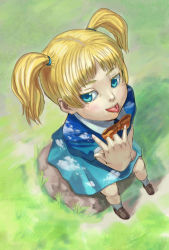 Rule 34 | \m/, \n/, blonde hair, blue eyes, bow, child, dress, from above, original, rock, solo, tatsunami takeshi, tongue, twintails