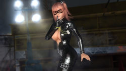 Rule 34 | 1girl, 3d, bodysuit, breasts, center opening, cleavage, dead or alive, dead or alive 5, domino mask, female focus, full-length zipper, hair ornament, honoka (doa), large breasts, mask, no bra, official art, pink hair, side ponytail, solo, tecmo, zipper
