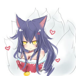 Rule 34 | 1girl, ahri (league of legends), angry, animal ears, blush, breasts, cleavage, facial mark, fox ears, fox tail, heart, league of legends, neko baby, solo, tail, whisker markings, yellow eyes