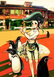 Rule 34 | bad id, bad pixiv id, bird, flute, green hair, instrument, little thunder, long hair, penguin, ponytail, solo, wind