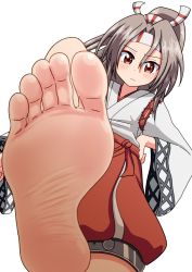 Rule 34 | 1girl, blush, feet, foot focus, kantai collection, long hair, nush advance, red eyes, silver hair, soles, solo, toes, white background, zuihou (kancolle)