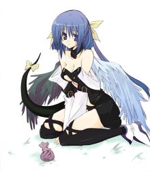 Rule 34 | 1girl, arc system works, asymmetrical wings, bow, dizzy (guilty gear), guilty gear, ribbon, sitting, solo, squirrel, tail, tail bow, tail ornament, tail ribbon, thighhighs, wings