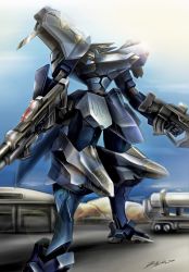 Rule 34 | absurdres, aircraft, airplane, american flag, bad id, bad pixiv id, blue eyes, dual wielding, extra eyes, f-22 raptor, f-22a raptor (muv-luv), fighter jet, gun, highres, holding, holding gun, holding weapon, jet, lens flare, looking up, mecha, military, military vehicle, missile, moonshine pizza, muv-luv, muv-luv alternative, muv-luv total eclipse, name connection, no humans, robot, science fiction, signature, solo, tactical surface fighter, weapon
