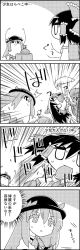 Rule 34 | 4koma, ^^^, arms up, ascot, bow, box, comic, commentary request, detached sleeves, dorayaki, emphasis lines, fleeing, food, food in mouth, food theft, fruit, greyscale, hair between eyes, hair bow, hair ornament, hair tubes, hakurei reimu, hat, highres, hinanawi tenshi, ibuki suika, leaf, long hair, mini person, minigirl, monochrome, nontraditional miko, peach, plate, short hair, sidelocks, smile, speed lines, standing on person, stomach growling, sweat, tani takeshi, touhou, translation request, wagashi, wide sleeves, yukkuri shiteitte ne