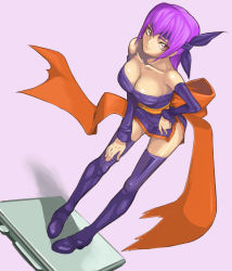 Rule 34 | 1girl, ayane (doa), bad id, bad pixiv id, bare shoulders, boots, breasts, cleavage, dead or alive, detached sleeves, headband, ibanen, large breasts, legs, purple footwear, purple hair, short hair, solo, tecmo, thighhighs