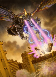 Rule 34 | battra, bug, building, butterfly, chris quilliams, city, cloud, cloudy sky, day, debris, destruction, dust, electricity, energy, energy beam, explosion, eye beam, fire, flying, giant, giant monster, glowing, glowing horns, godzilla (series), godzilla vs. mothra, horns, insect, kaijuu, laser, mandibles, monster, moth, official art, overcast, rubble, sky, skyscraper, smoke, toho, wings