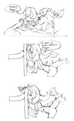 Rule 34 | 1girl, antennae, closed eyes, comic, english text, female focus, fins, fish girl, fish tail, ge-b, greyscale, mini person, minigirl, monochrome, monster girl, original, personification, sketch, solo focus, tail, white background
