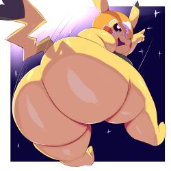 Rule 34 | 1girl, absurdres, ass, breasts, cosplay pikachu, creatures (company), game freak, gen 1 pokemon, highres, huge ass, mask, motion lines, nintendo, open mouth, pikachu, pikachu libre, pokemon, pokemon (creature), sideboob, trinity-fate62