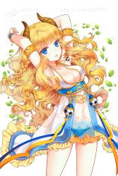 Rule 34 | 1girl, armlet, arms behind head, ball, bittersweet (dalcoms), blonde hair, blue eyes, blue panties, braid, breasts, cleavage, highres, horns, jewelry, korean text, long hair, looking at viewer, midriff, navel, necklace, neraizel (soccer spirits), official art, panties, see-through, soccer ball, soccer spirits, solo, standing, transparent background, underwear