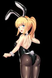 Rule 34 | 1girl, animal ears, artoria pendragon (all), artoria pendragon (fate), ass, bad id, bad pixiv id, black pantyhose, bow, bowtie, crow (glhtca), detached collar, fake animal ears, fate/grand order, fate/stay night, fate (series), highres, leotard, pantyhose, playboy bunny, ponytail, rabbit ears, rabbit tail, saber (fate), solo, tail, thighhighs, wrist cuffs