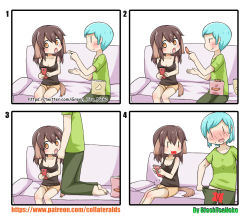 Rule 34 | 1boy, 1girl, 4koma, absurdres, ahoge, animal ears, artist name, bad id, bad pixiv id, blood, blue hair, blush, breasts, brown hair, cleavage, comic, commentary request, couch, dog ears, dog girl, dog tail, feeding, genderswap, genderswap (fto), genderswap (mtf), greenteaneko, highres, holding, holding phone, long hair, monster girl, on couch, open mouth, original, patreon username, phone, short hair, short sleeves, sitting, square 4koma, tail, watermark, web address, | |
