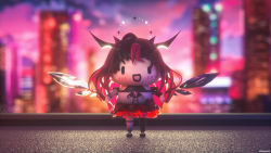 Rule 34 | 1girl, 3d, absurdres, black hair, blurry, blurry background, blush, chibi, detached sleeves, detached wings, gradient hair, halo, highres, hololive, hololive english, horns, irys (hololive), irys (irys 1.0) (hololive), kanoooooo, multicolored hair, open mouth, pink hair, pink skirt, single leg pantyhose, single thighhigh, skirt, solo, thighhighs, virtual youtuber, walfie (style), wings