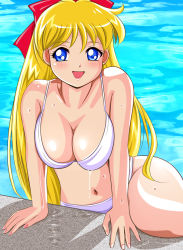 1990s_(style) 1girl aino_minako bikini bishoujo_senshi_sailor_moon blush breasts cleavage female_focus navel pirochi pool retro_artstyle sailor_venus smile solo swimsuit water