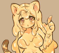 Rule 34 | 1girl, animal ears, blush, breasts, colored skin, fox ears, fox tail, highres, kai himo, looking at viewer, medium breasts, monster girl, no nipples, nude, orange hair, orange skin, parted lips, slime girl, solo, tail