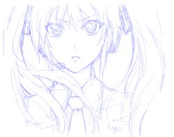 Rule 34 | 1girl, hage, hatsune miku, headphones, long hair, looking at viewer, monochrome, purple theme, simple background, solo, vocaloid, white background