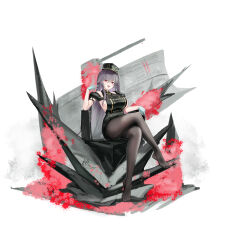 Rule 34 | 1girl, absurdres, azur lane, black coat, black headwear, black pantyhose, breasts, buttons, coat, commentary request, crossed legs, double-breasted, full body, gloves, grey hair, half gloves, highres, large breasts, long hair, looking at viewer, open mouth, pamiat merkuria (azur lane), pamiat merkuria (meta) (azur lane), pantyhose, red eyes, sideboob, simple background, sitting, smile, solo, suo bu ye feng, very long hair, white background, white gloves
