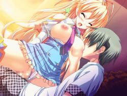 Rule 34 | akaza, animated, animated gif, grabbing another&#039;s breast, breast sucking, breasts, censored, game cg, girl on top, grabbing, henshin 3, nipples, sex, vaginal