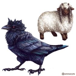 Rule 34 | bird, black eyes, commentary, corviknight, creature, creatures (company), english commentary, full body, game freak, gen 8 pokemon, highres, looking at viewer, nintendo, no humans, ommanyte, pokemon, pokemon (creature), realistic, red eyes, sheep, simple background, white background, wooloo