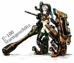Rule 34 | 1girl, caterpillar tracks, mecha musume, military, military vehicle, motor vehicle, object insertion, solo, tank, thighhighs, vaginal, vaginal object insertion, vehicle, world war ii