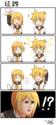 Rule 34 | !?, ..., 1boy, 1girl, 4koma, :3, ^^^, artist name, blonde hair, blue eyes, blush, bow, bowtie, brother and sister, chinese text, closed eyes, comic, detached sleeves, hair bow, hair ornament, hairclip, holding, kagamine len, kagamine rin, lips, lipstick, looking at another, makeup, open mouth, school uniform, serafuku, short hair, siblings, sidelocks, silent comic, smile, speech bubble, spiked hair, spoken ellipsis, traditional chinese text, twins, vocaloid, yhin