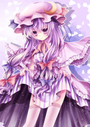 Rule 34 | 1girl, absurdres, bad id, bad pixiv id, bow, capelet, clothes lift, crescent, dress, dress lift, female focus, hair bow, hat, highres, long hair, mikazuki sara, patchouli knowledge, purple eyes, purple hair, solo, thighhighs, touhou, very long hair, zettai ryouiki