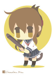 Rule 34 | 10s, 1girl, anchor, bad id, bad pixiv id, brown hair, chameleon man (three), chibi, flat color, folded ponytail, holding, inazuma (kancolle), kantai collection, no lineart, short hair, solo, torpedo, yellow eyes