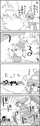 Rule 34 | 10s, 1girl, 4koma, ^^^, animal ears, bow, bucket, butterfly net, chasing, cirno, comic, commentary request, embarrassed, fleeing, futatsuiwa mamizou, greyscale, hair bobbles, hair bow, hair ornament, hand net, hat, hat bow, highres, holding, ice, ice wings, kemono friends, kirisame marisa, kisume, leaf, leaf on head, long hair, long sleeves, monochrome, moriya suwako, no headwear, no headwear, pyonta, raccoon tail, scarf, serval (kemono friends), short hair, smile, tail, tani takeshi, touhou, translation request, twintails, wide sleeves, wings, witch hat, yukkuri shiteitte ne