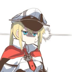 Rule 34 | 10s, 1girl, blonde hair, blue eyes, graf zeppelin (kancolle), hat, kantai collection, lowres, no mouth, no nose, rebecca (keinelove), shaded face, solo