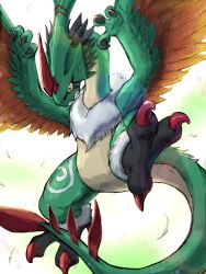 Rule 34 | claws, digimon, digimon (creature), feathered wings, galemon, highres, horns, nigreenwalker, no humans, orange feathers, solo, tail, talons, wings, yellow eyes