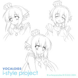 Rule 34 | 1girl, aoki lapis, blush, carnelian, diamond (gemstone), closed eyes, i-style project, lineart, monochrome, open mouth, solo, vocaloid, vocaloid3, watermark