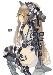 Rule 34 | 1girl, armor, ass, bare shoulders, boots, brown hair, character request, exoskeleton, headgear, rayvon, solo, sunglasses, thigh boots, thighhighs