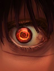 Rule 34 | 1girl, absurdres, artist name, black hair, chainsaw man, close-up, crain1art, eye focus, eye reflection, highres, looking at viewer, red eyes, reflection, ringed eyes, scar, scar on face, solo, yoru (chainsaw man)