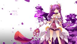Rule 34 | 10s, 1girl, 2013, aisha landar, bad id, bad pixiv id, curly hair, dated, detached collar, dimension witch (elsword), elsword, gloves, highres, long hair, purple eyes, purple hair, purple skirt, sheltea, skirt, smile, solo, twintails