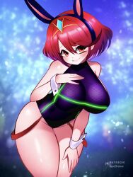 Rule 34 | animal ears, breasts, fake animal ears, highres, jaxdrawz, large breasts, pyra (pro swimmer) (xenoblade), pyra (xenoblade), rabbit ears, red eyes, red hair, xenoblade chronicles (series), xenoblade chronicles 2